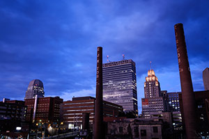 Evening view of downtown.
