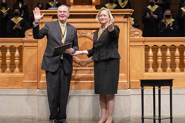 President Emeritus Nathan O. Hatch and Wake Forest President Susan R. Wente