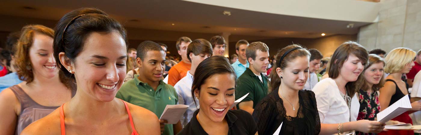 Wake Forest freshmen and their parents attend New Student Convocation in Wait Chapel