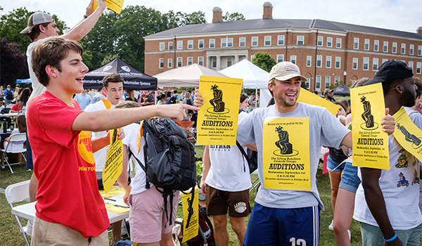 Wake Forest students attend the Student Involvement Fair on Poteat Field to meet representatives from student organizations, clubs, religious and athletic groups, volunteer services and more, to learn about opportunities for fun and fulfillment.