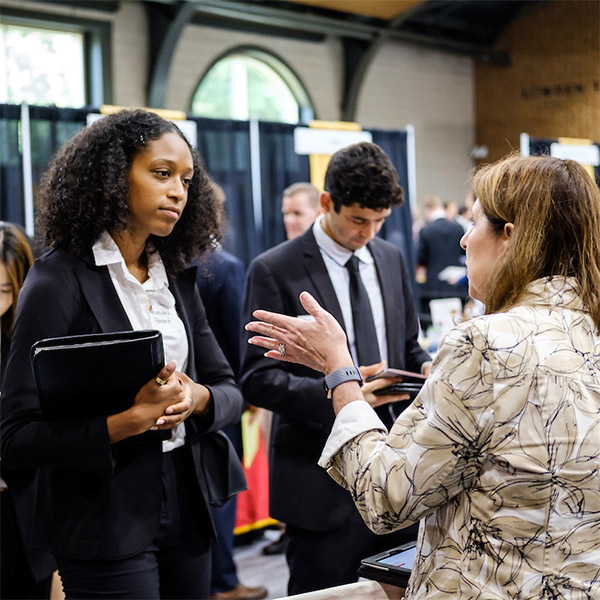 Wake Forest hosts a career fair for students and recruiters in Sutton Gym.