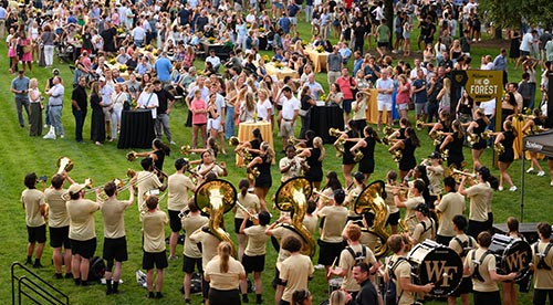 Wake Forest University freshman and their parents and families gather on Hearn Plaza for the New Deacs on the Block Party.