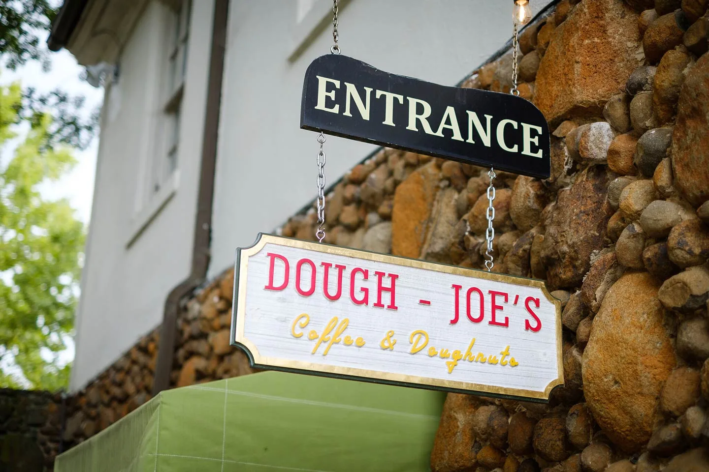 Wake Forest students hang out at Dough Joe’s coffee and doughnut shop in Reynolda Village.