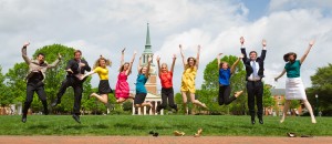 A fun pose in front of Wait Chapel