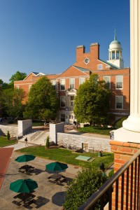 Wake Forest students walk to class across Tribble Courtyard early on the morning of Friday, April 16, 2010.