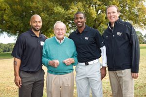 Wake Forest University hosts its annual Pro-Am golf tournament at the Old Town Club on Monday, October 17, 2011. Arnold Palmer poses for a photo with, from left, Randolph Childress, Chris Paul, and Ron Wellman.