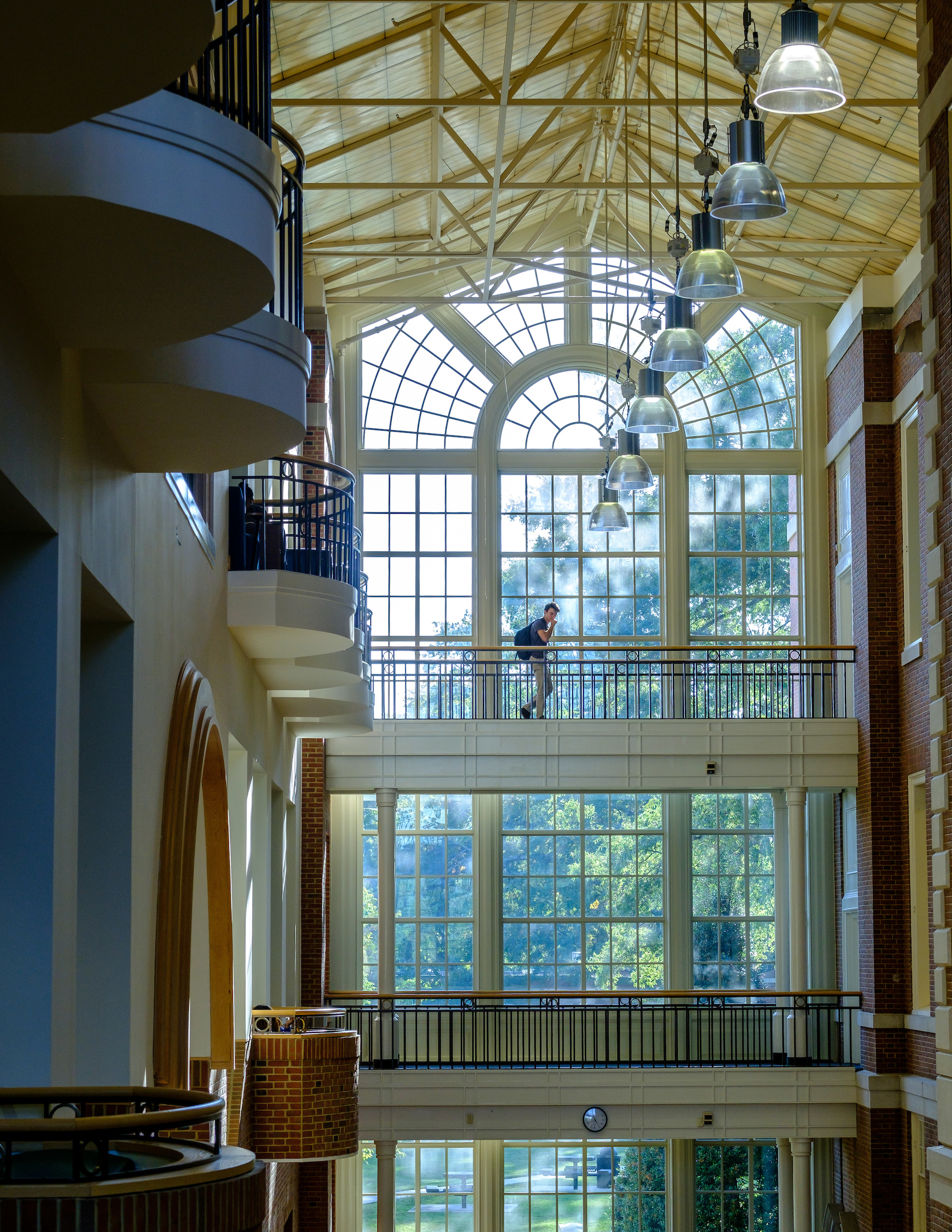 Walking the catwalk between the old section of the library and the Wilson Wing.