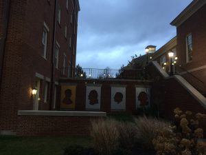 Heads from US coins adorn the wall next to the North Campus Dining Hall