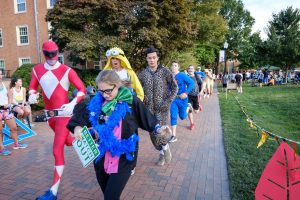 Members of the Wake Forest community run laps around Hearn Plaza in the annual Hit the Bricks for Brian endurance race on Thursday, October 6, 2016, raising money for the Brian Piccolo Cancer Fund. More than 1400 students, faculty, and staff competed during the eight hour race. Students are in costume for the Wacky Lap.