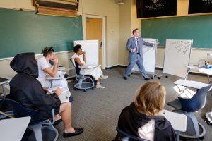 Wake Forest classics professor T.H.M. Gellar-Goad teaches his Latin Advanced Grammar and Prose Composition class, where the students often dress the part, in Tribble Hall on Wednesday, November 16, 2016.