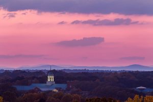 The cupola of the Z. Smith Reynolds Library rises above the trees over Wake Forest University in this image made from the top of Deacon Tower.