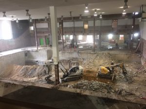 The former pool area of Reynolds Gym undergoing construction (or destruction) as part of the renovation of the gym