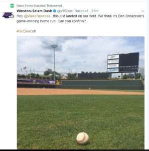 Tweet from the Winston-Salem Dash baseball team