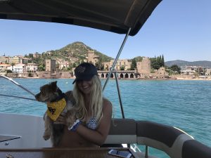 Emma Ienzer '20 and her pup in the Riviera, where they live