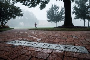 Morning fog envelopes the Wake Forest campus on Wednesday, September 13, 2017.