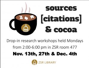 Sources, citations, and cocoa workshop flyer