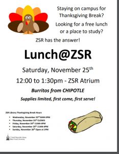 Post-Thanksgiving lunch at ZSR flyer