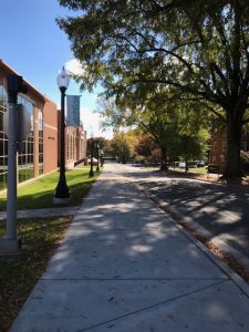 A view down the hill by Reynolds Gym