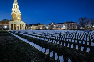 Luminaries cover the Wake Forest quad on Sunday, December 3, 2017.