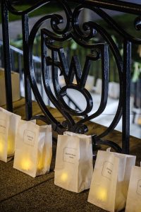Luminaries cover the steps to Reynolda Hall on the campus of Wake Forest University, Sunday, December 3, 2017.