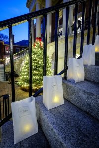 Luminaries cover the Wake Forest quad and the steps to Reynolda Hall on Monday, December 4, 2017.