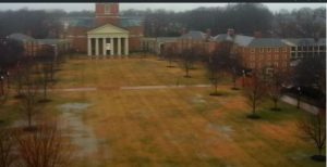 A wet and rainy day on campus