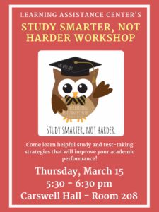 Study Smarter Not Harder session on March 15