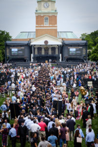 Wake Forest University holds its Commencement Ceremony on Hearn Plaza on Monday, May 21, 2018. Graduates walk through a gantlet of faculty members as they march in the recessional.