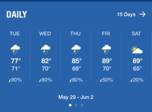 Weather forecast for the week of 5/28/18: rain rain and more rain