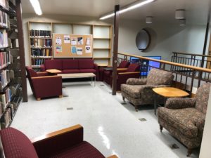 the comfy chair seating area near the English Lit section of the ZSR