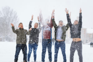 Snow falls on the Wale Forest campus, canceling the first day of classes on Wednesday, January 17, 2018.