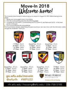 Suggested move-in times for first-year ('22) students