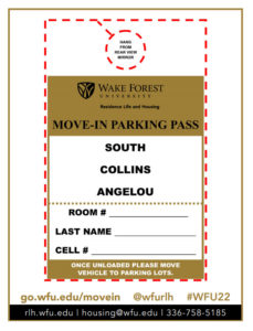 Move In Parking Pass for South, Angelou, and Collins halls