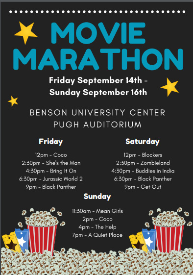 Movie Marathon poster for 9/14-16/18
