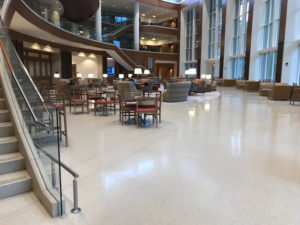 Empty Farrell Hall living room