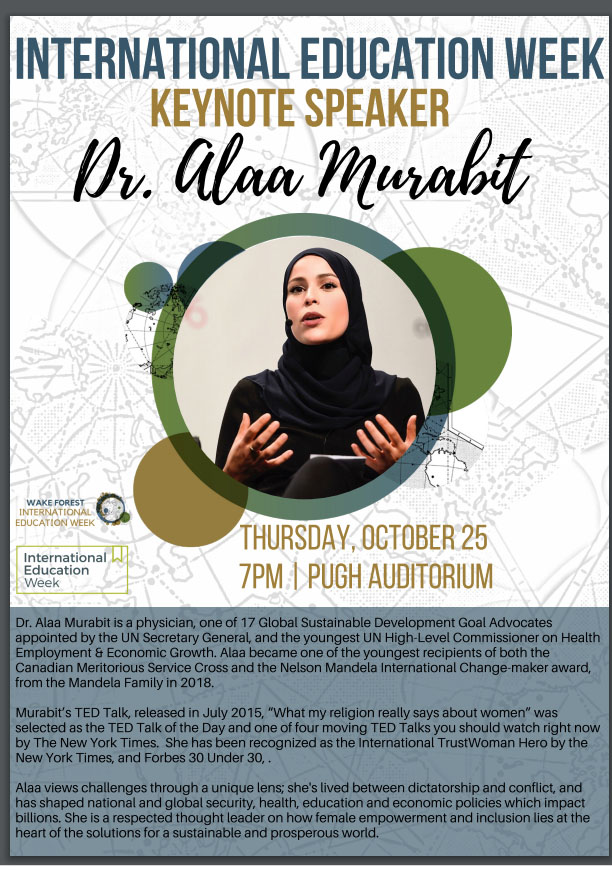 Keynote speaker for International Education Week, Dr. Alaa Murabit