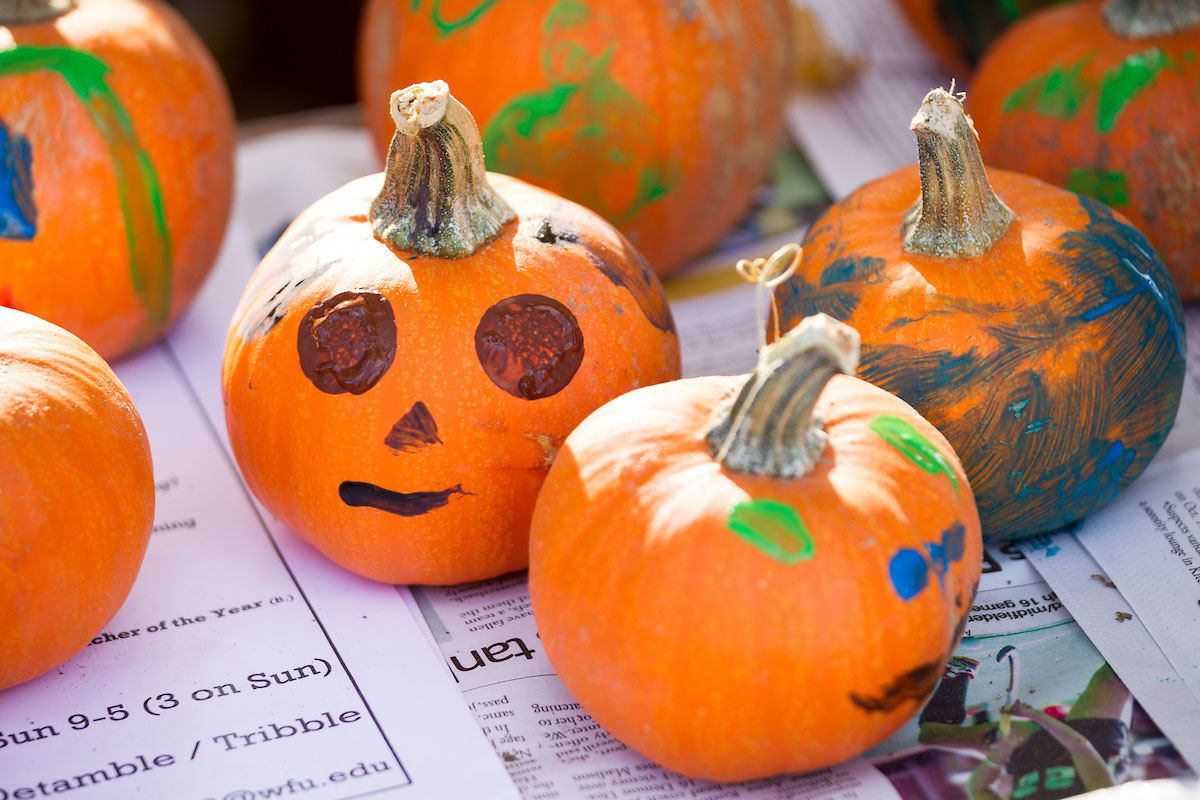 Wake Forest students host local schoolchildren for a Halloween party on campus in the annual Project Pumpkin volunteer service event on Hearn Plaza