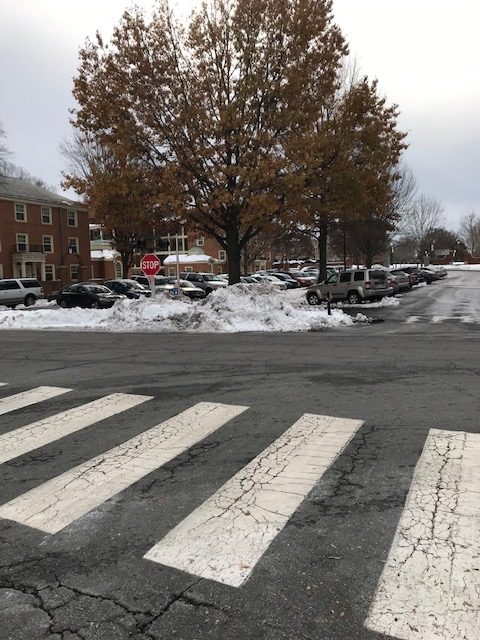 snow banks after a 14" snow on campus