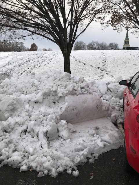 snow banks after a 14" snow on campus