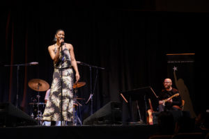 Tony award winning actress Renee Elise Goldsberry performs on stage at Wait Chapel on Friday, February 1, 2019 as part of the Arts of Leading conference.