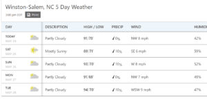 steamy five day forecast