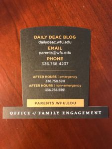 Office of Family Engagement contact card with office phone, email, and web address