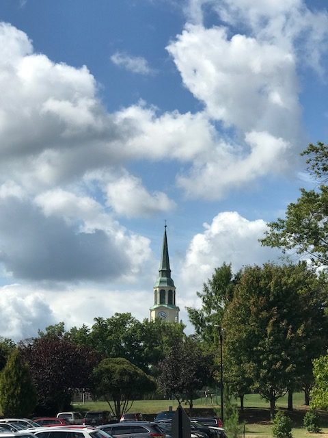 The view to Wait Chapel from Alumni Hall