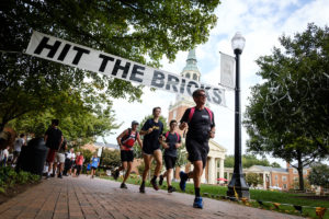 Members of the Wake Forest community raise money for cancer research in the annual Hit the Bricks for Brian event on Hearn Plaza on Thursday, September 26, 2019. The event is named for Brian Piccolo, and teams run laps on the quad to raise money.