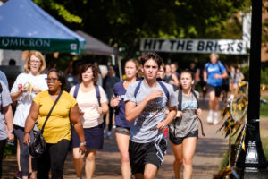 Members of the Wake Forest community raise money for cancer research in the annual Hit the Bricks for Brian event on Hearn Plaza on Thursday, September 26, 2019. The event is named for Brian Piccolo, and teams run laps on the quad to raise money.