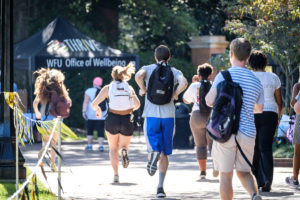 Members of the Wake Forest community run laps around Hearn Plaza to raise money for the Brian Piccolo Fund for cancer research on Thursday, October 4, 2018.