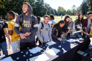 Wake Forest students identify what makes them unique, at the Unique Deac event sponsored by Athletics and the Office of Diversity and Inclusion, on Manchester Plaza on Thursday, October 24, 2019.