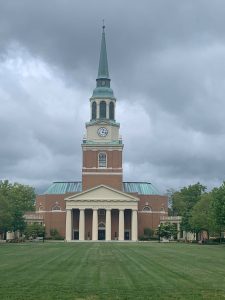 a view of Wait Chapel from a Faculty Drive resident on their morning walk