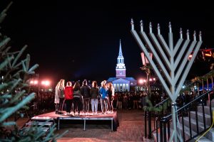 Members of the Wake Forest community celebrate the Lighting of the Quad ceremony on Hearn Plaza on Tuesday, December 3, 2019