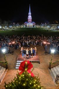 Members of the Wake Forest community celebrate the Lighting of the Quad ceremony on Hearn Plaza on Tuesday, December 3, 2019.